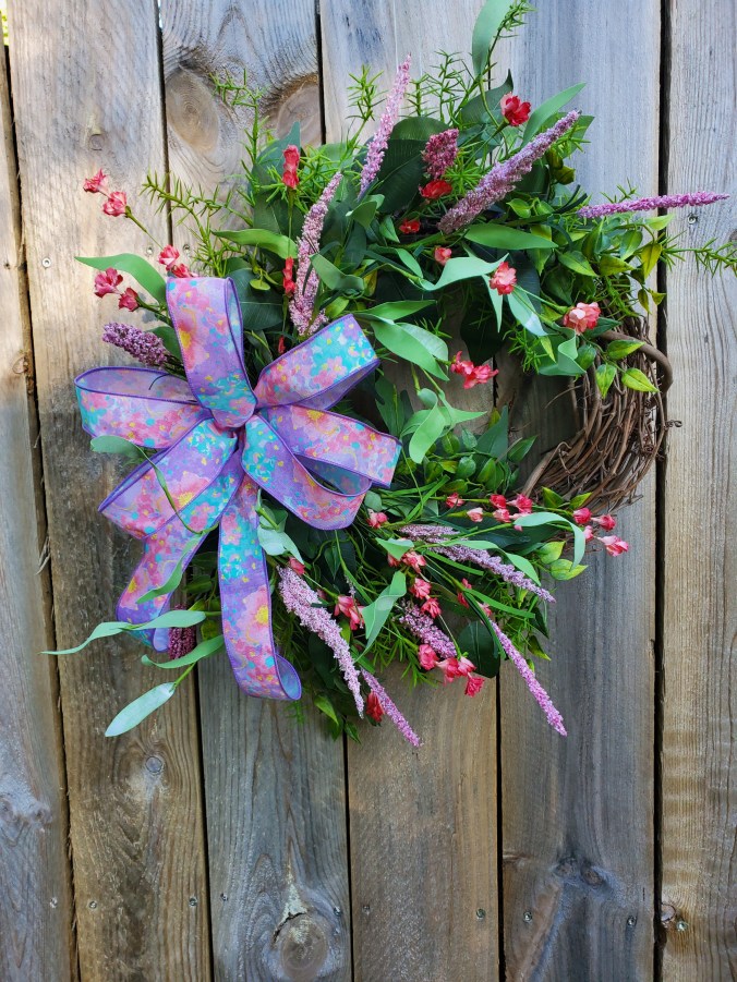 pink wildflower wreath w single bow