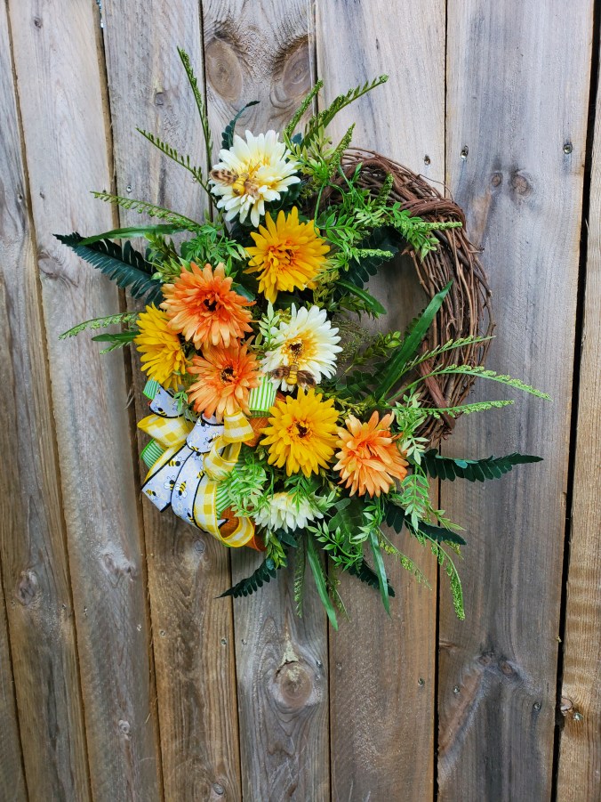 Gerber daisy fern wreath