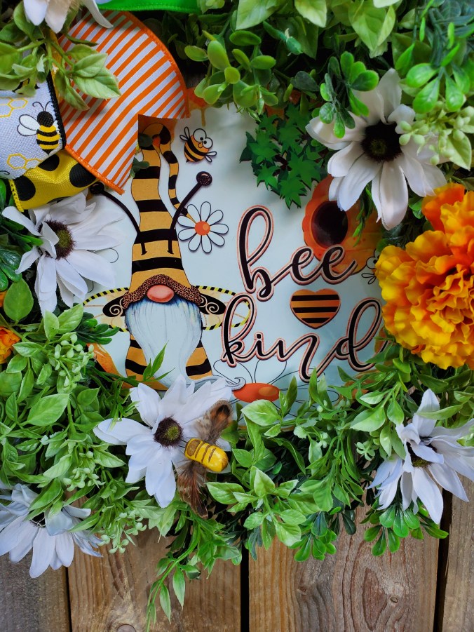 Bee Kind Wreath gnome sign